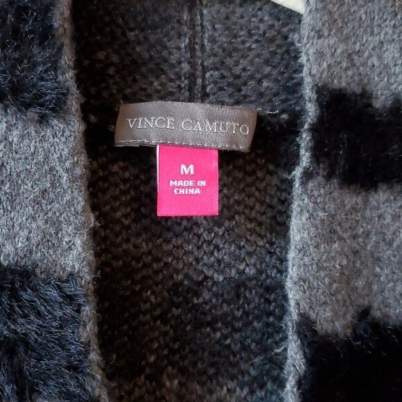 VINCE CAMUTO ZEBRA CARDIGAN LONG LINE SWEATER BLACK GRAY MEDIUM - Picture 2 of 6